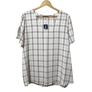Meri Skye Women's Size 2X Blouse Top Tartan Print NEW NWT
